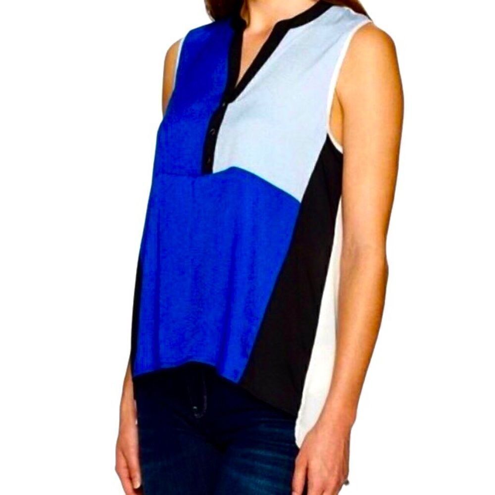 Ivanka Trump Colorblocked A-Line Sleeveless Top with Hi/Low Hem Women’s M